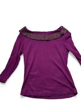 Women's Purple Embellished Boatneck Top